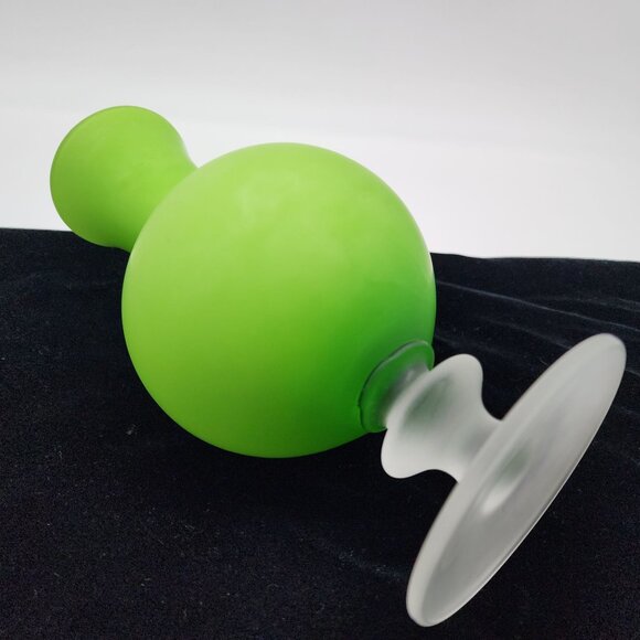 Frosted Satin Cased Green Glass Vase With Flared Neck & Pedestal Base VTG 8.75" - Picture 9 of 10